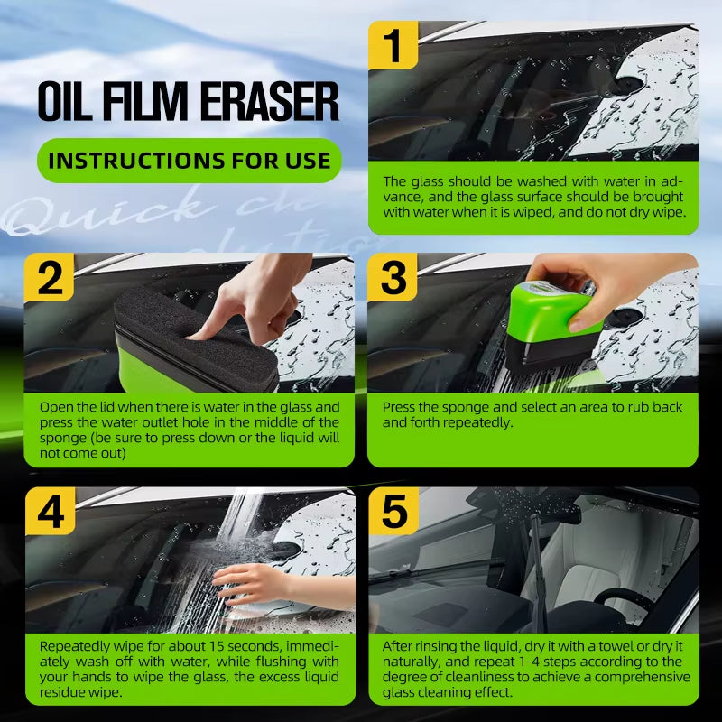 1/2/3Pcs Automotive Car Oil Film Cleaning Brush,150Ml Glass Oil Film Remover for Car Window,Windshield Brush for Car Care